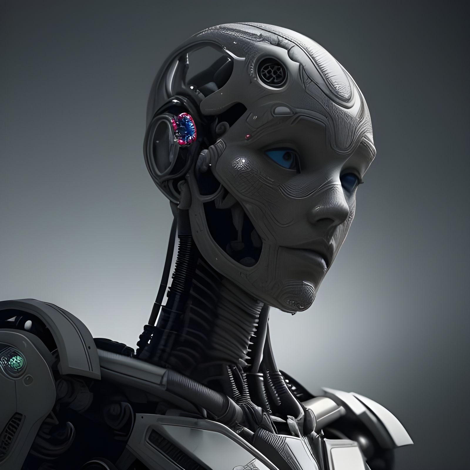 Robot Head Revealed in Hyperrealistic Cinematic Still Life