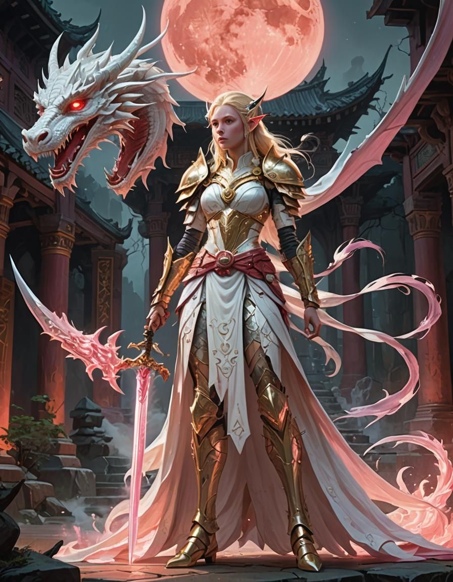 Ethereal Goddess in Majestic Magical Armor in Cyberpunk Fant...