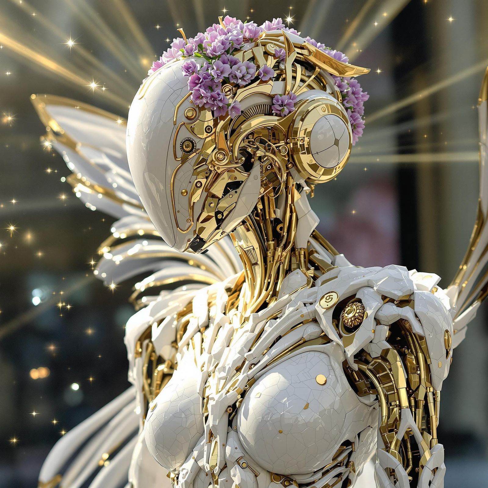 Futuristic Gold Robot with Fairy Wings