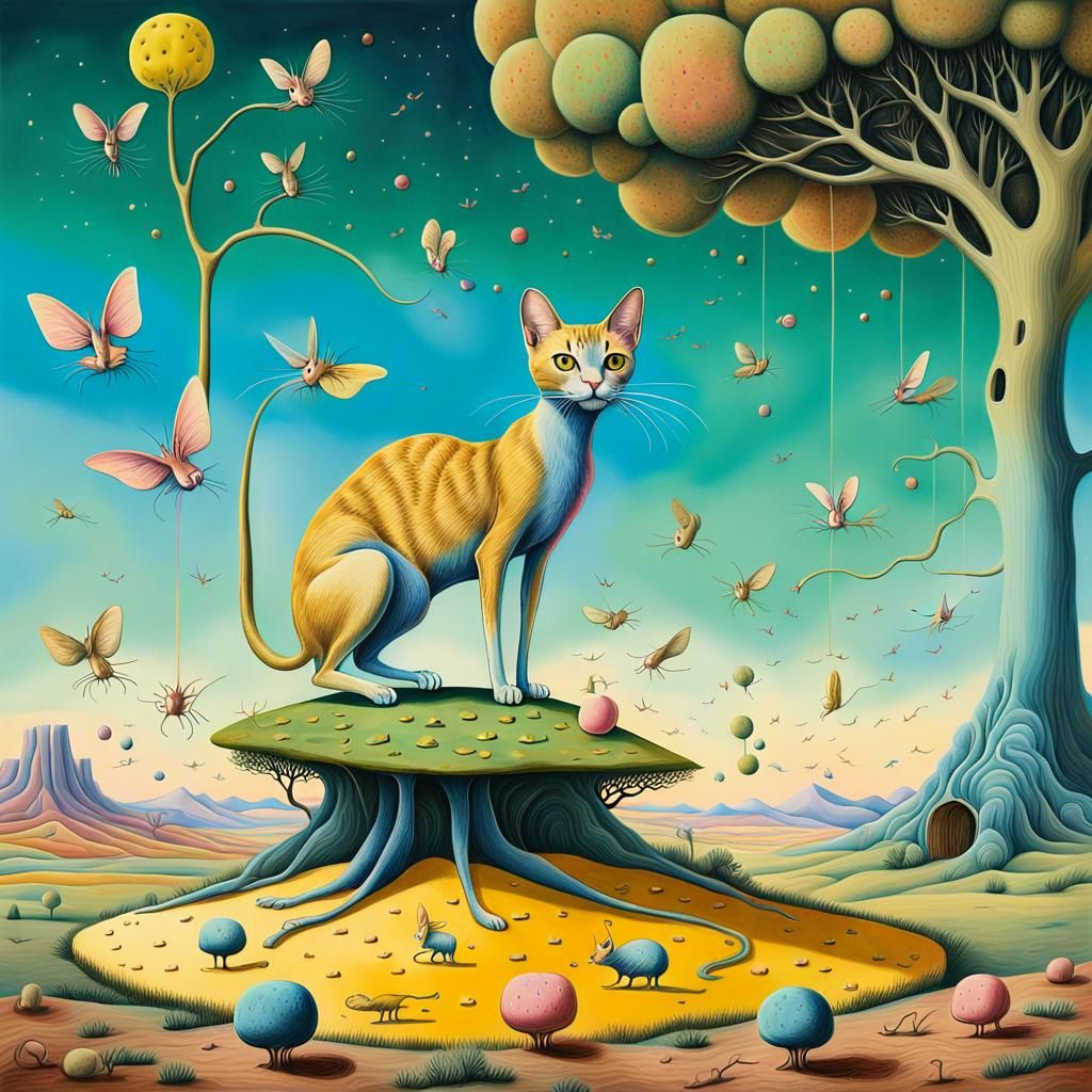 Surreal cat with very long legs #01