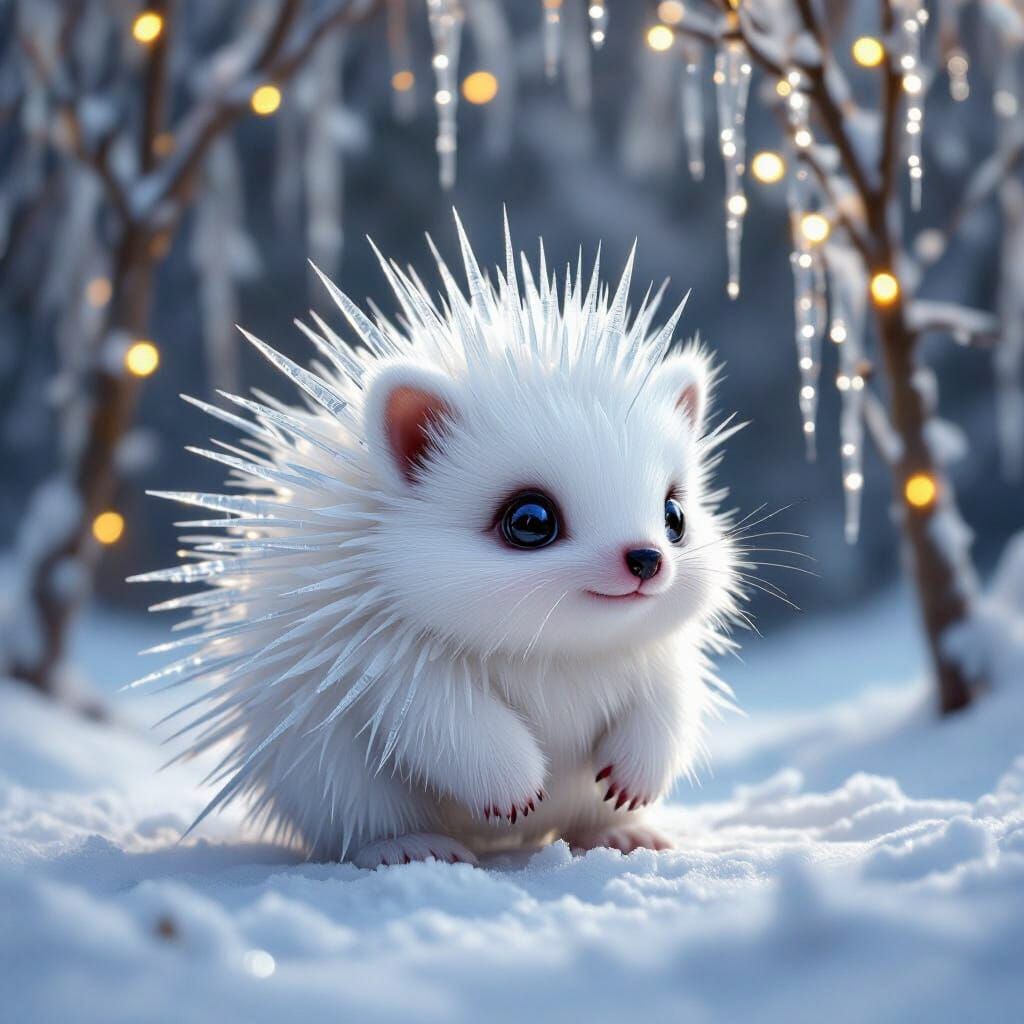 Magical Ice Porcupine Creature in Winter Wonderland