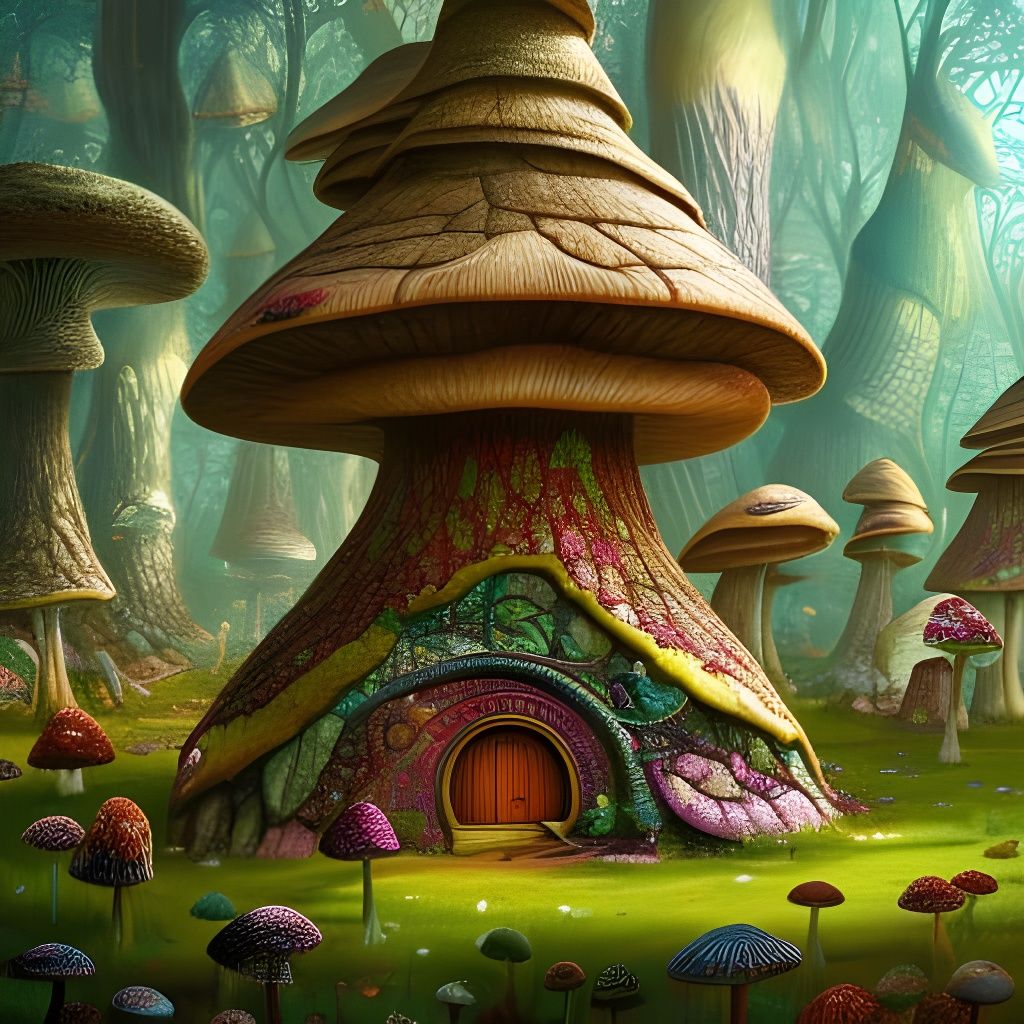 Fairy Mushroom House Interior in Solarpunk Style