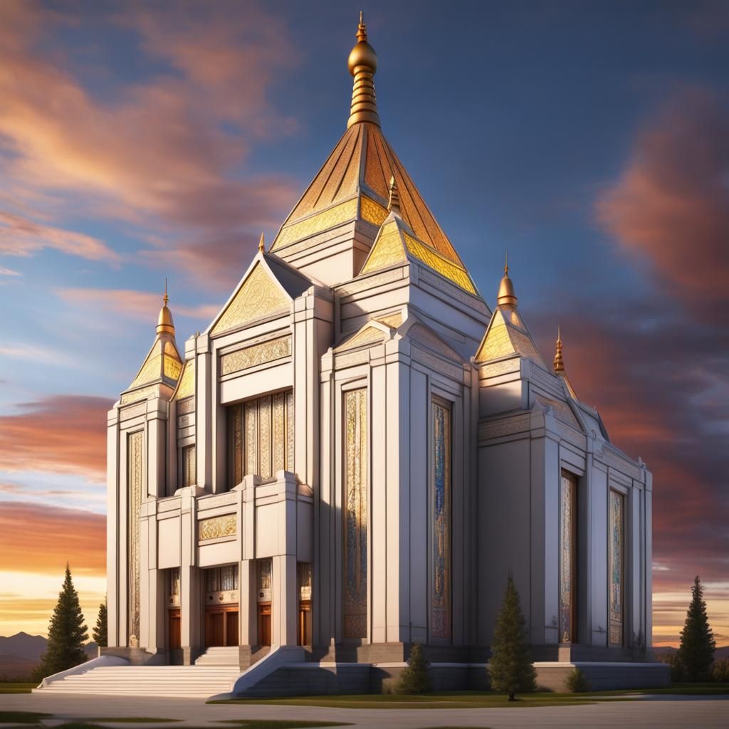 Realistic LDS Temple in Mongolian Sunset Aesthetic