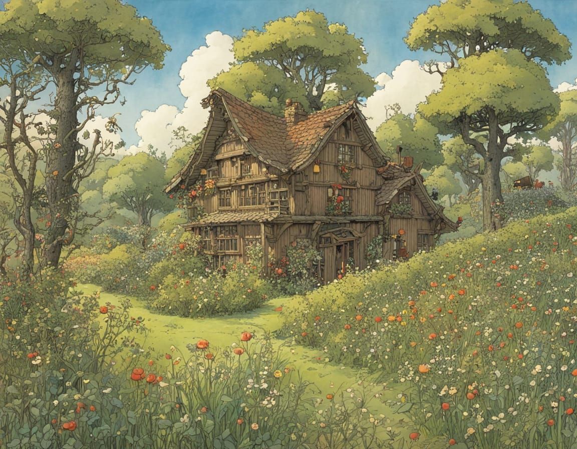 Vibrant Spring Morning in Whimsical Forest Landscape