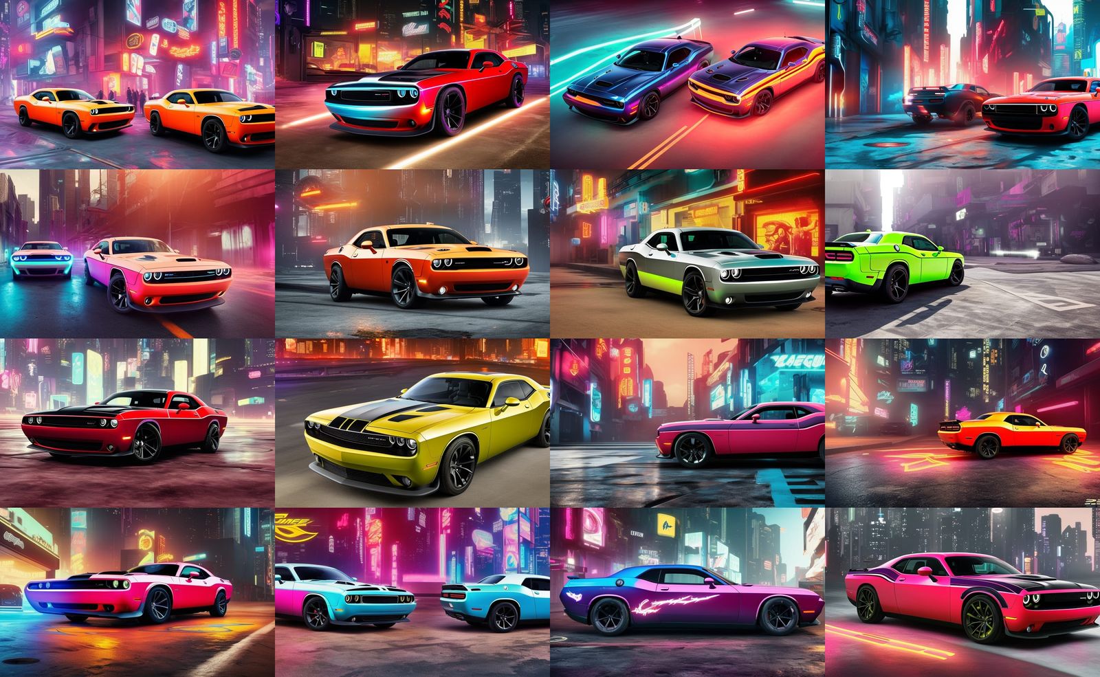 Cyberpunk Dodge Challenger Cruises the Neon Streets