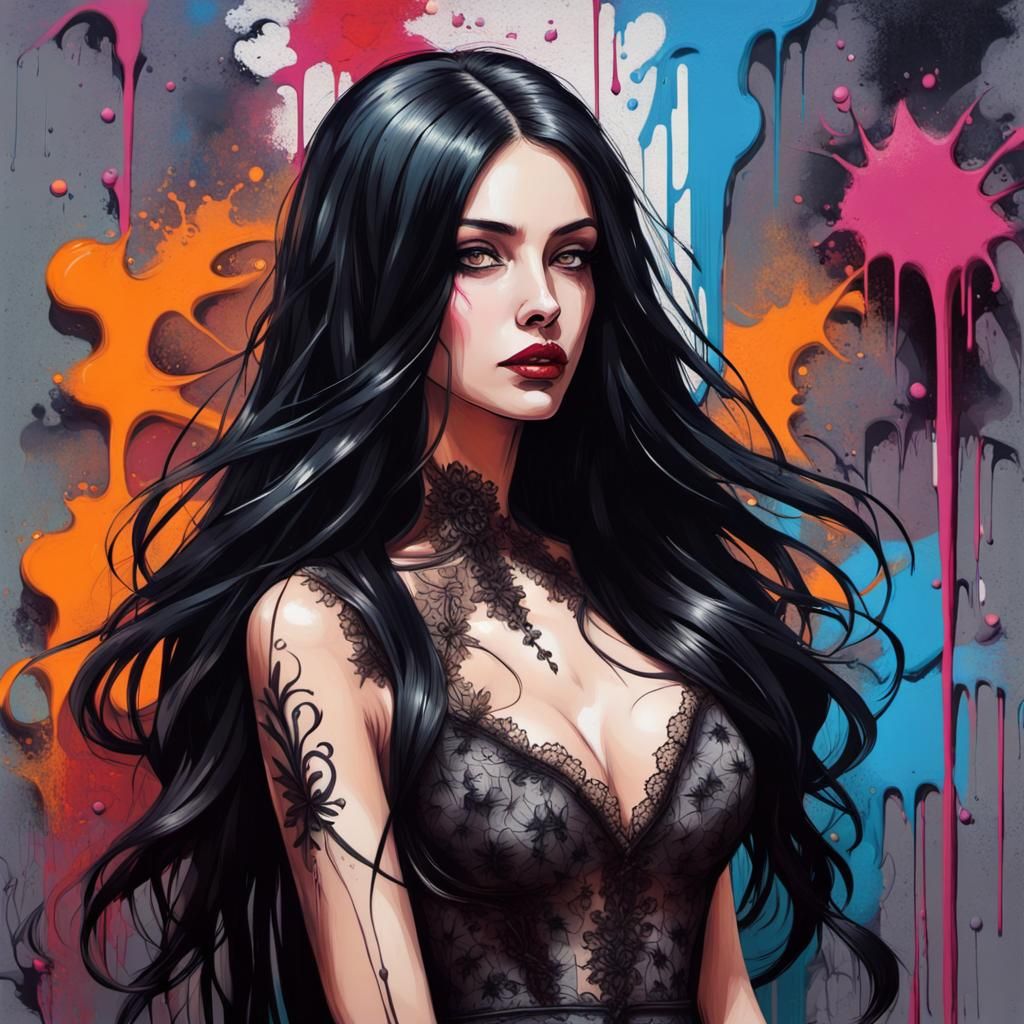 Pastel Goth Beauty in Vibrant Graffiti Colors