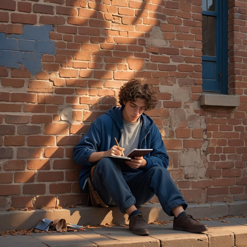 Teenage Boy Contemplates in Warm Late Afternoon Light with F...