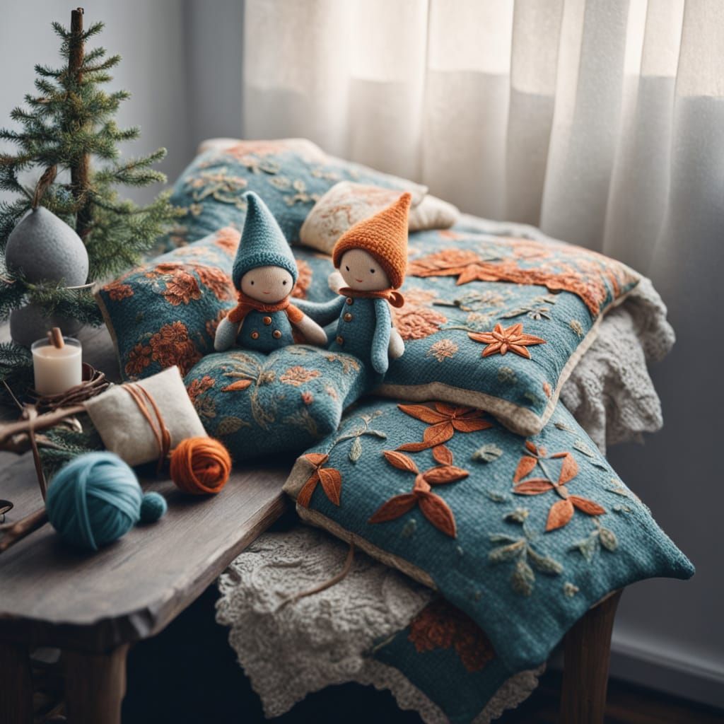 Cozy Elves Crafting Festive Ornaments in Whimsical Style