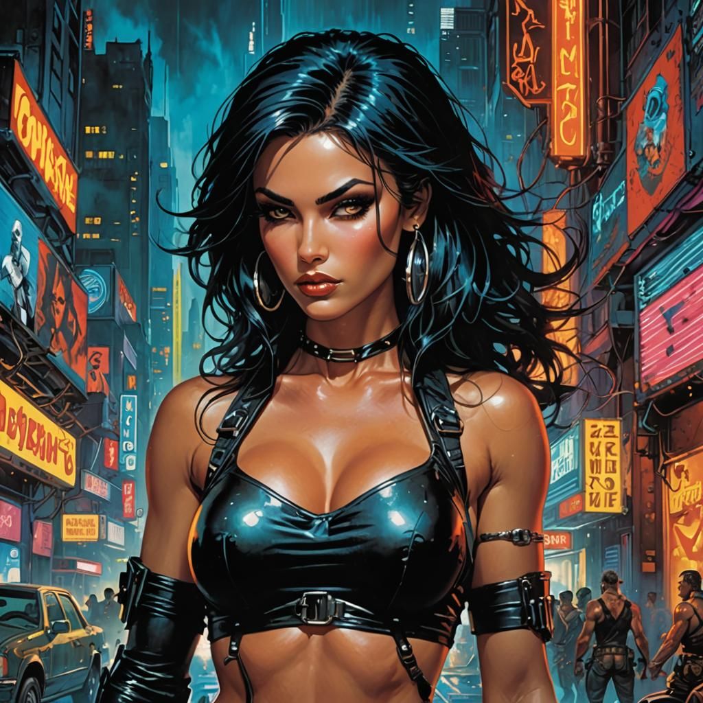Flirty Cyberpunk Femme Amidst Neon Cityscape