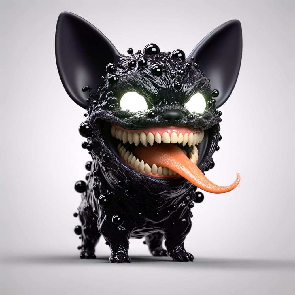 Glowing Chihuahua Symbiote with Crescent Moon Form, Hypereal...