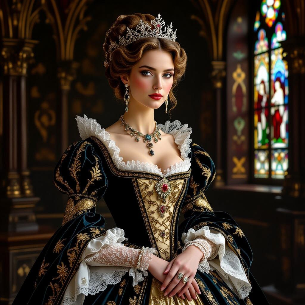 Gothic Baroque Portrait of a Regal Noblewoman
