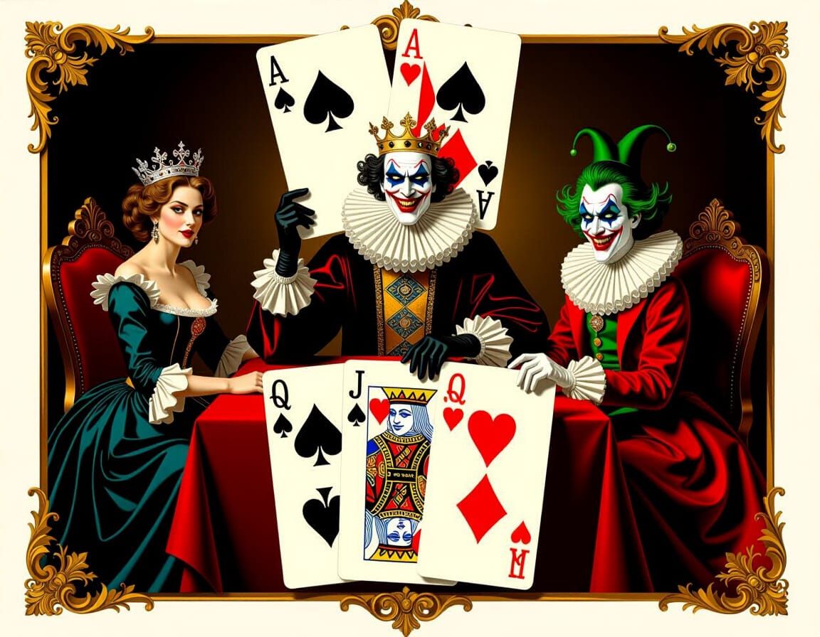 Baroque Card Royalty: King of Spades, Queen of Hearts, and J...