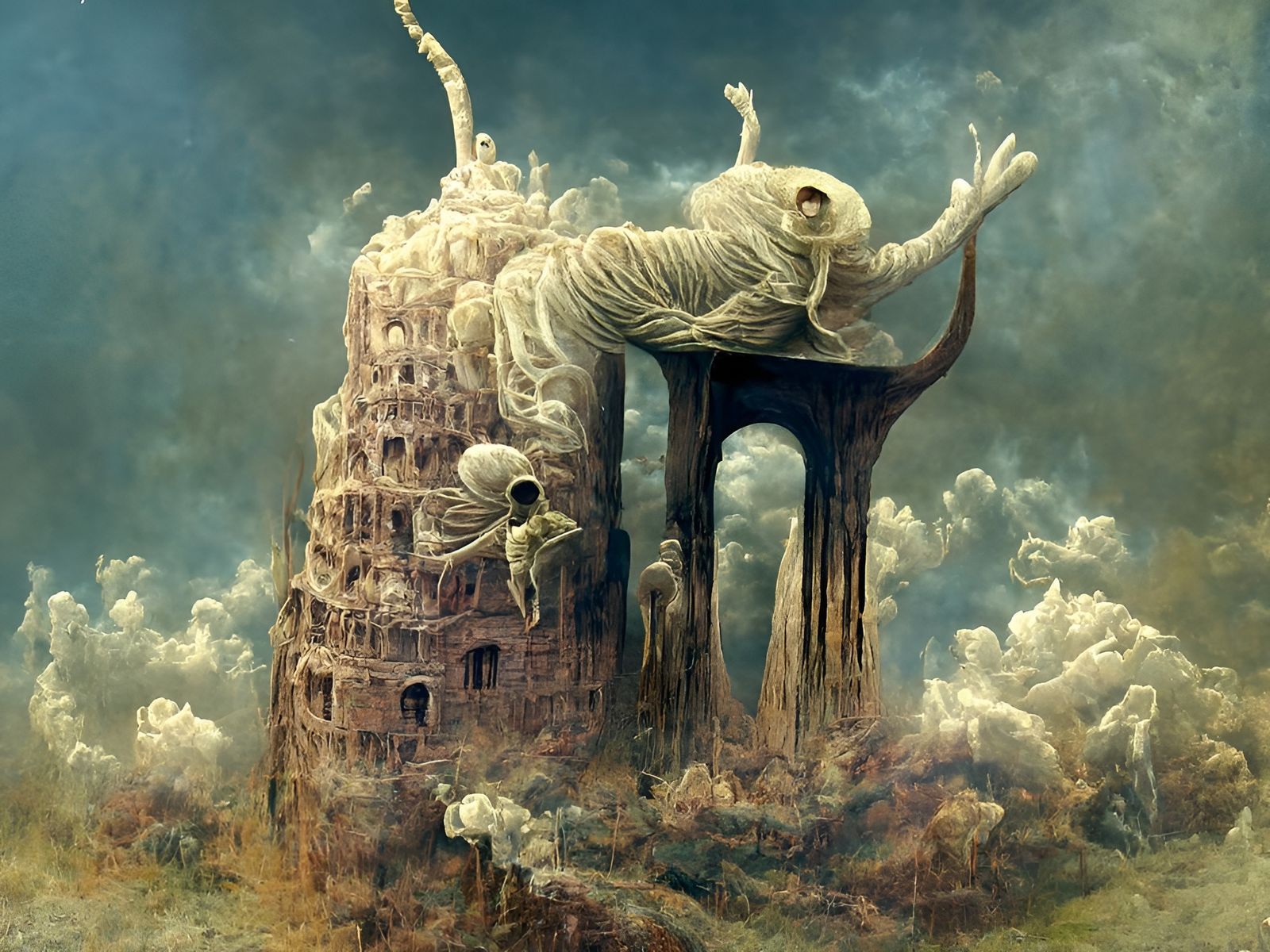 Striking Surreal Scene: Ivory Tower Collapse