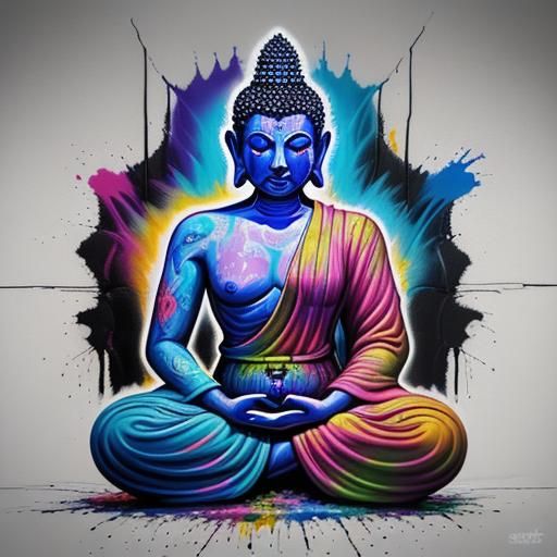Surreal Buddha in Vibrant Street Art Style