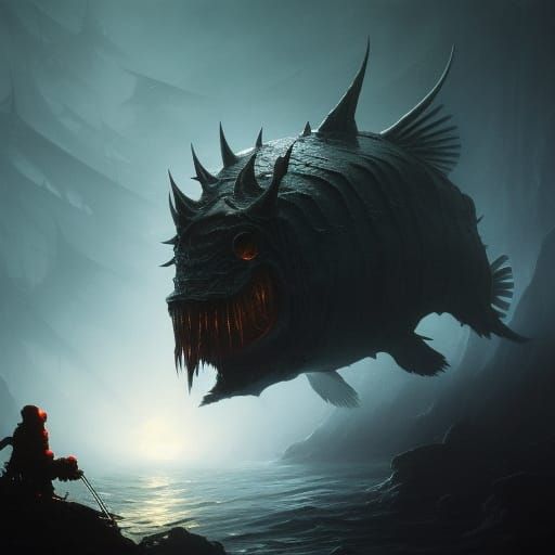 Dark Fantasy Anglerfish Masterpiece in Oil on Canvas