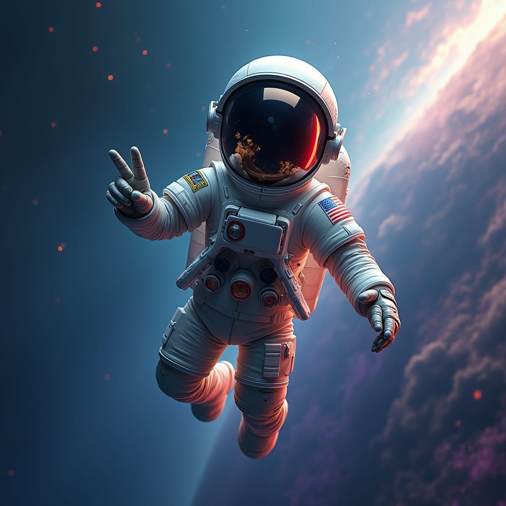 Surreal Space Explorer Radiates Peace in Futuristic Cosmic S...