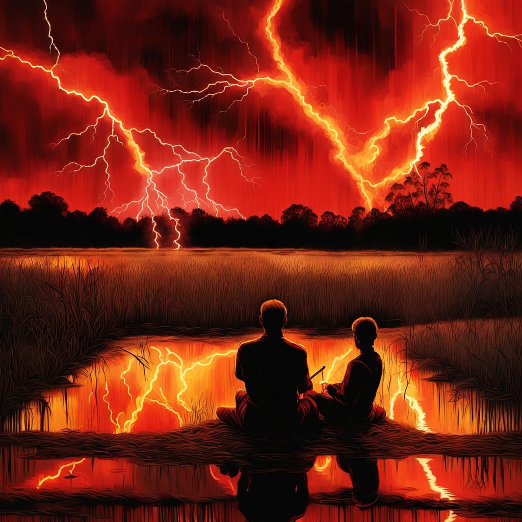 A Surreal Digital Artwork of Blazing Cane-Field and Animals