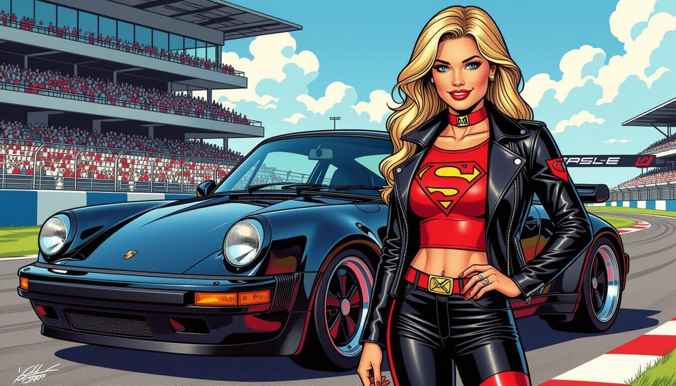 Kara Zor-El in Comic Book Art Style at Le Mans