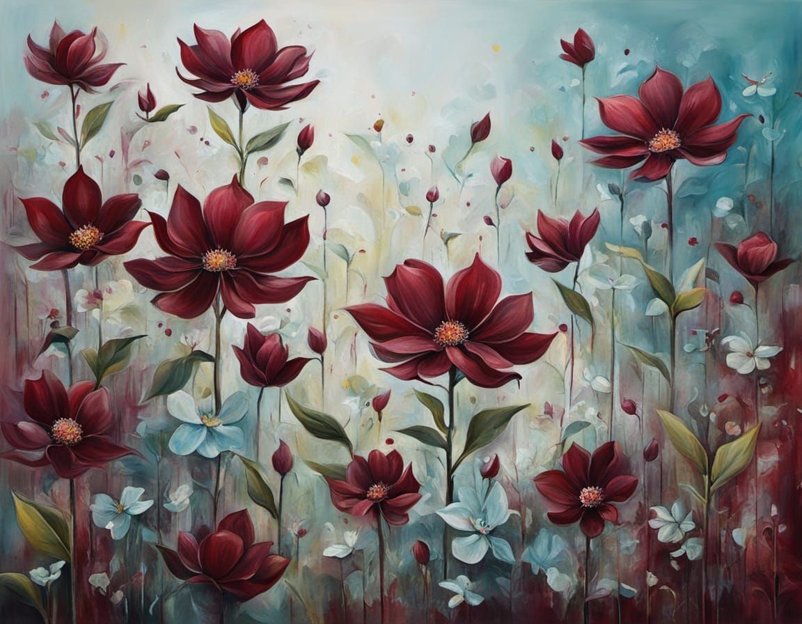 Sovereign Maroon Abstract Surrealism Flowers
