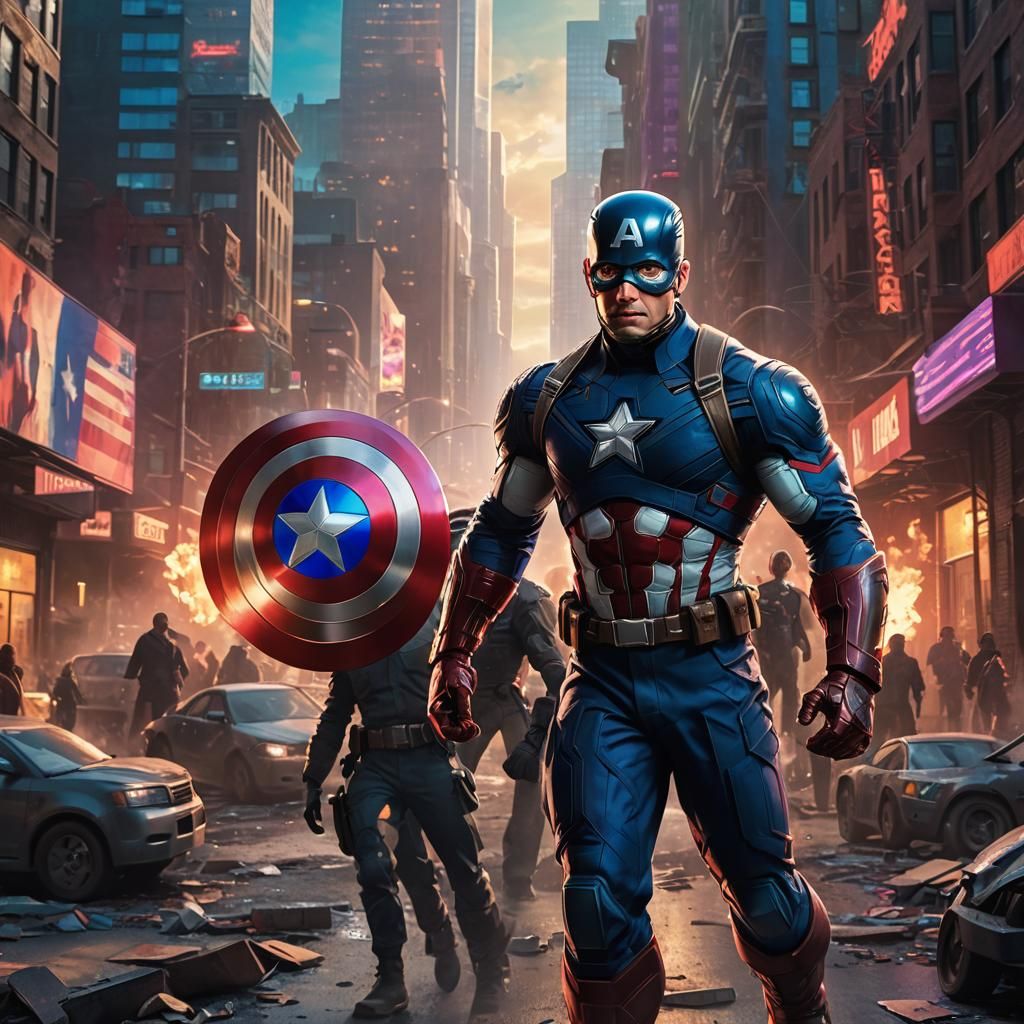 Captain America in Vibrant Cityscape Art