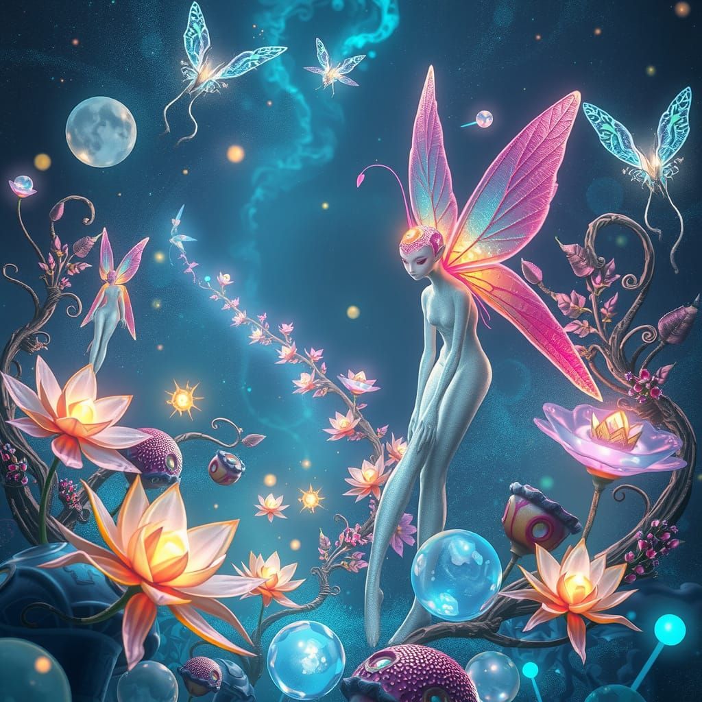 Iridescent Beings in a Vibrant, Otherworldly Biome