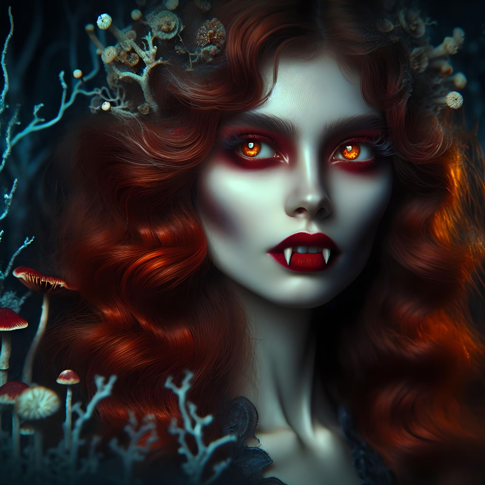 Enchanting Vampire Goddess in Dark, Mystic Forest