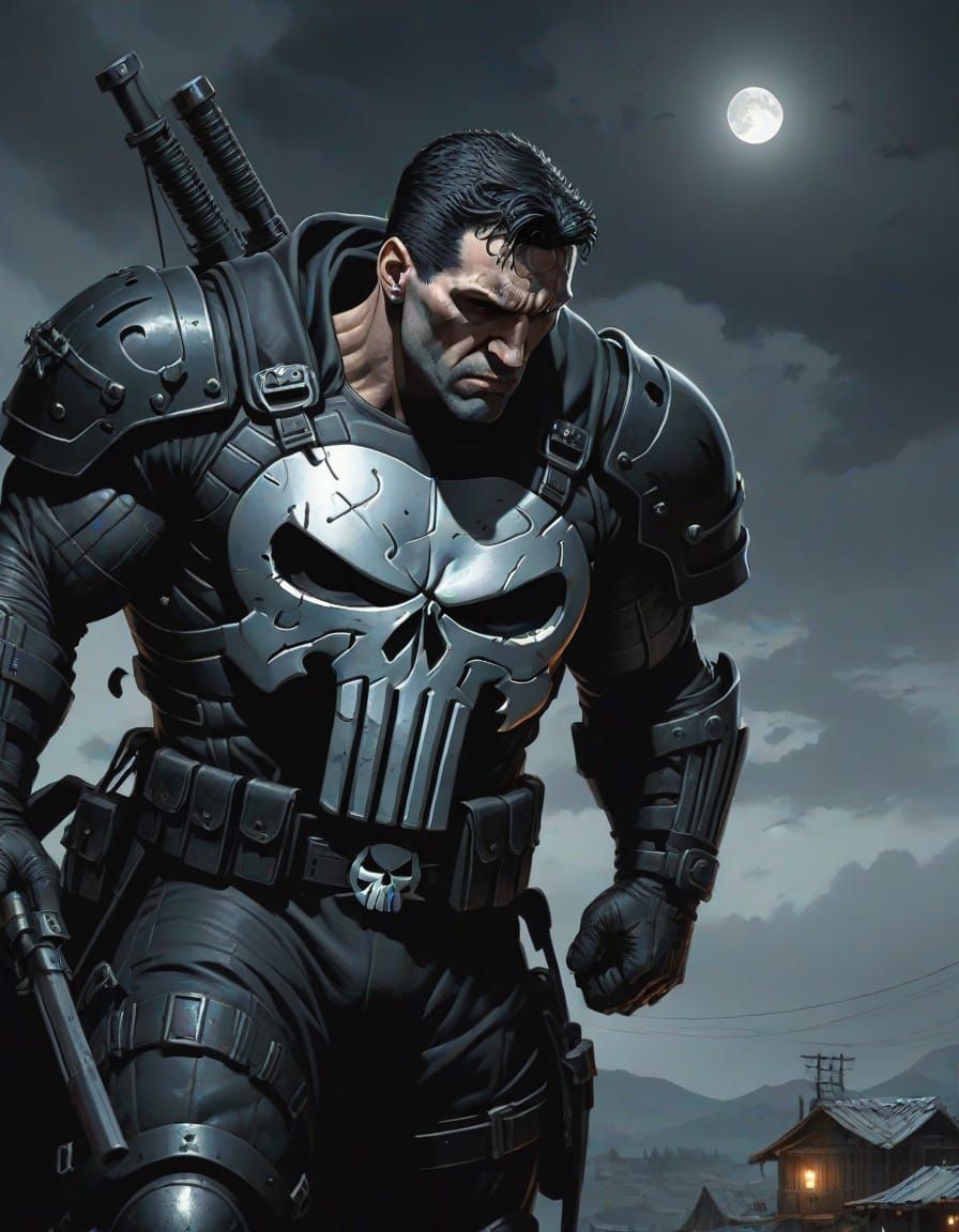 Grim Dark Fantasy Punisher in Black Iron Armor