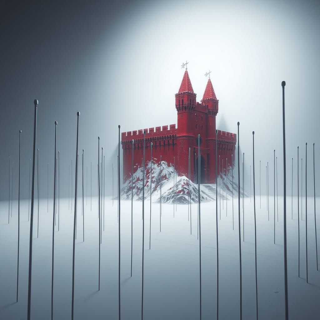 Ominous Red Castle Wall in Mystical Digital Art Style