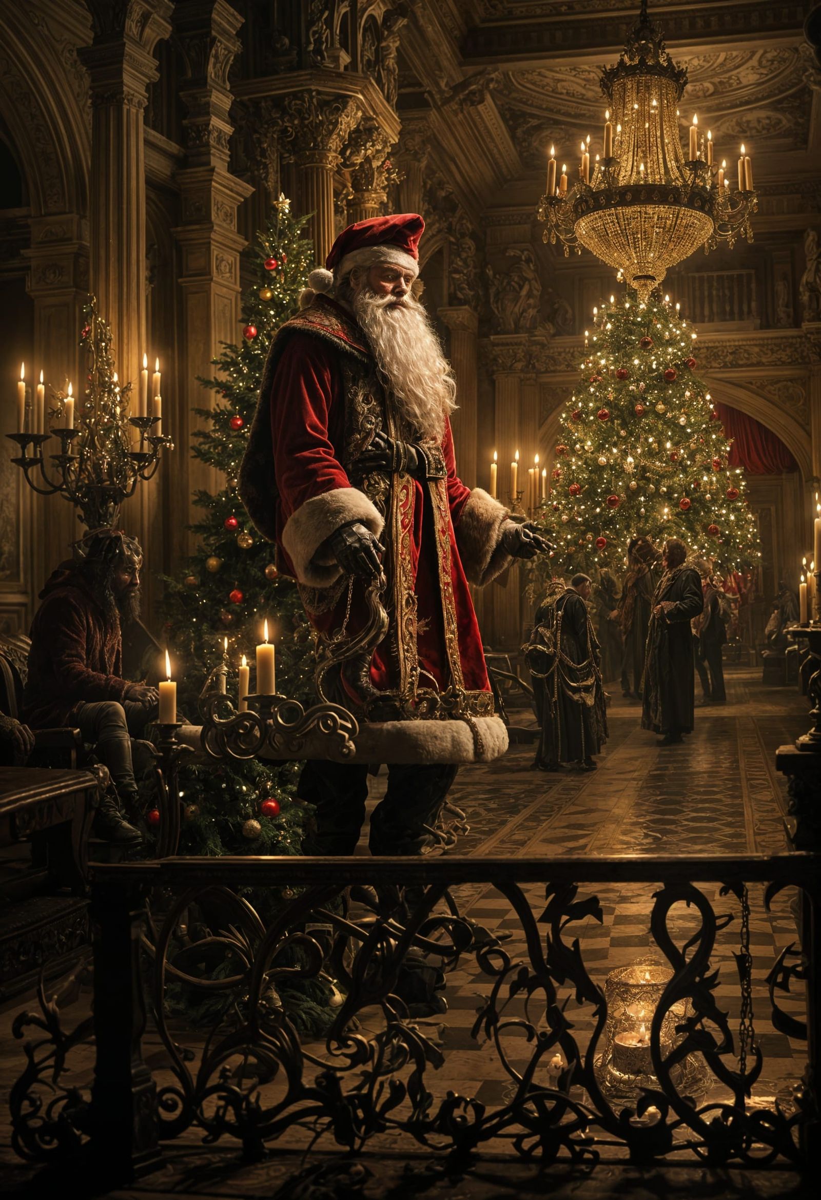 Monstrous Santa Claus in Candlelit Ballroom