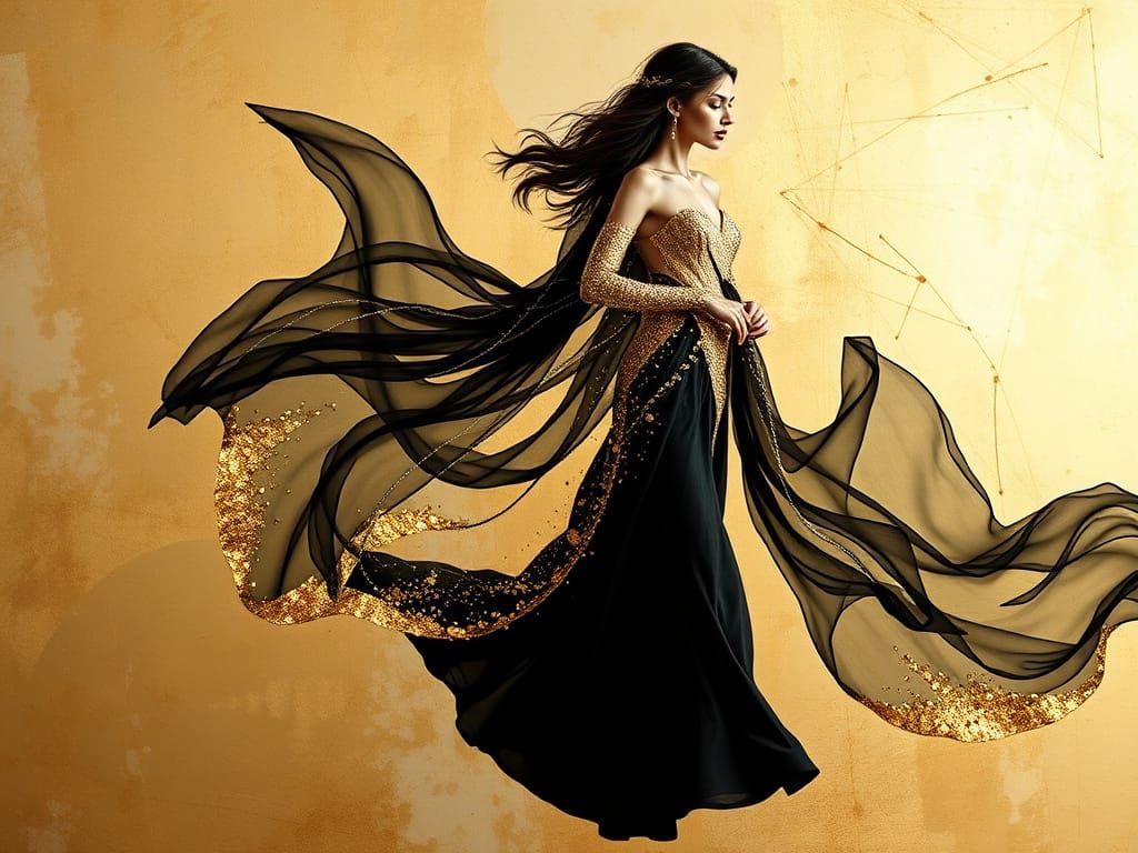 Abstract Bodyscape with Long Gold Dress