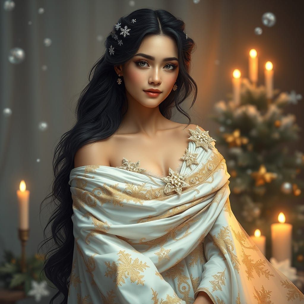 Ethereal Christmas Goddess Radiates Peaceful Wonder