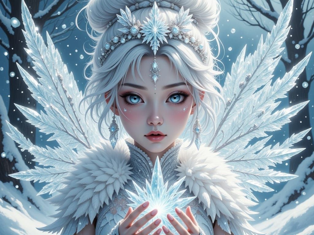 Yuki-onna Winter Fairy Goddess in Japanese Forest