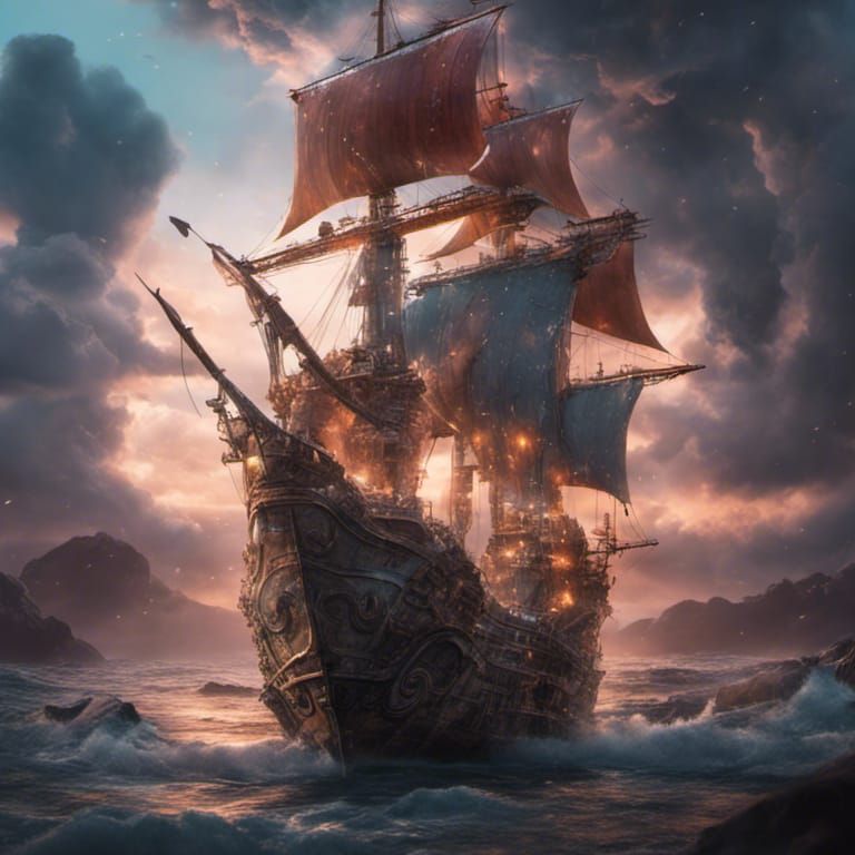 Diamond Pirate Ship: Jewelry Texture in Splash Art