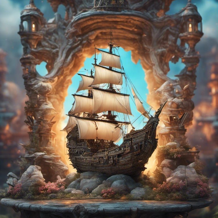 Diamond Pirate Ship: Hyperrealistic Jewelry Boat