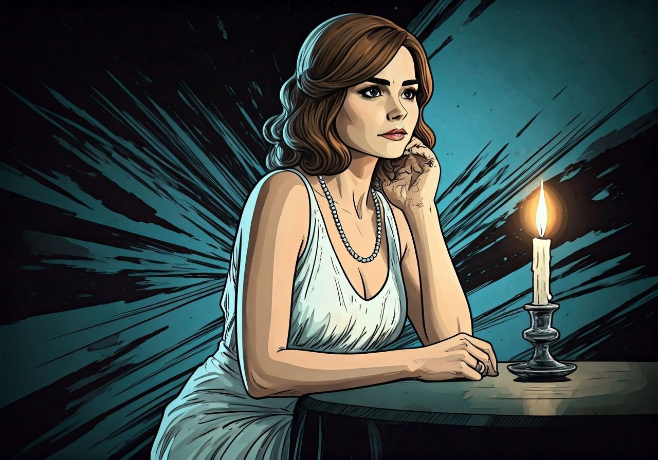 Jenna Coleman in 1920s Dress in Dystopian Setting