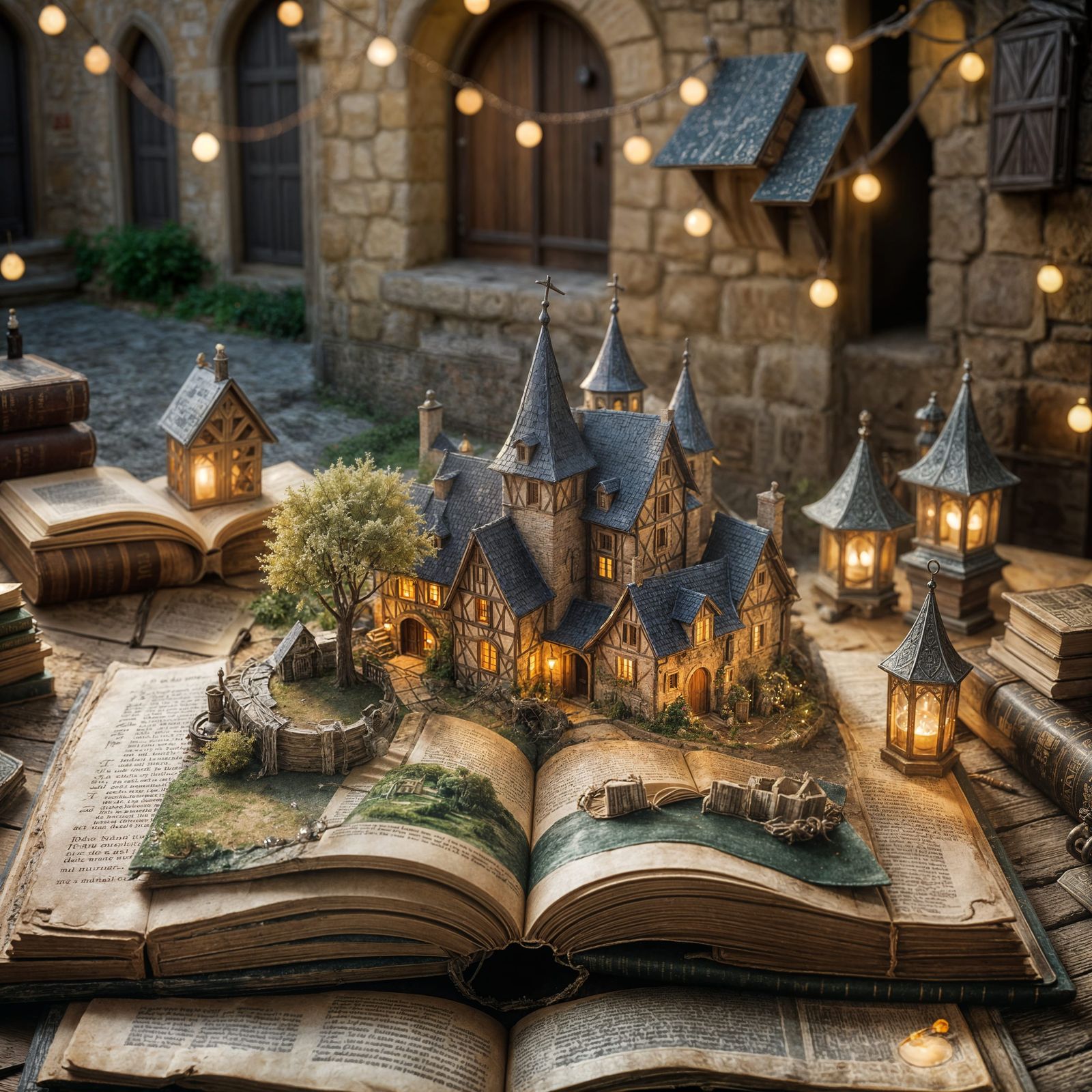 Magical Pop-Up Medieval Village in Antique Book