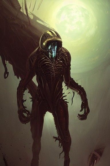 Surreal Alien Encounter in Dark Cyberpunk Universe