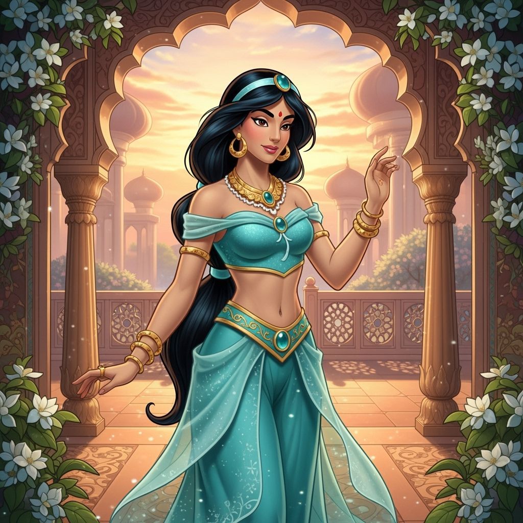 Hindu Woman in Princess Jasmine Outfit, Opulent Digital Art