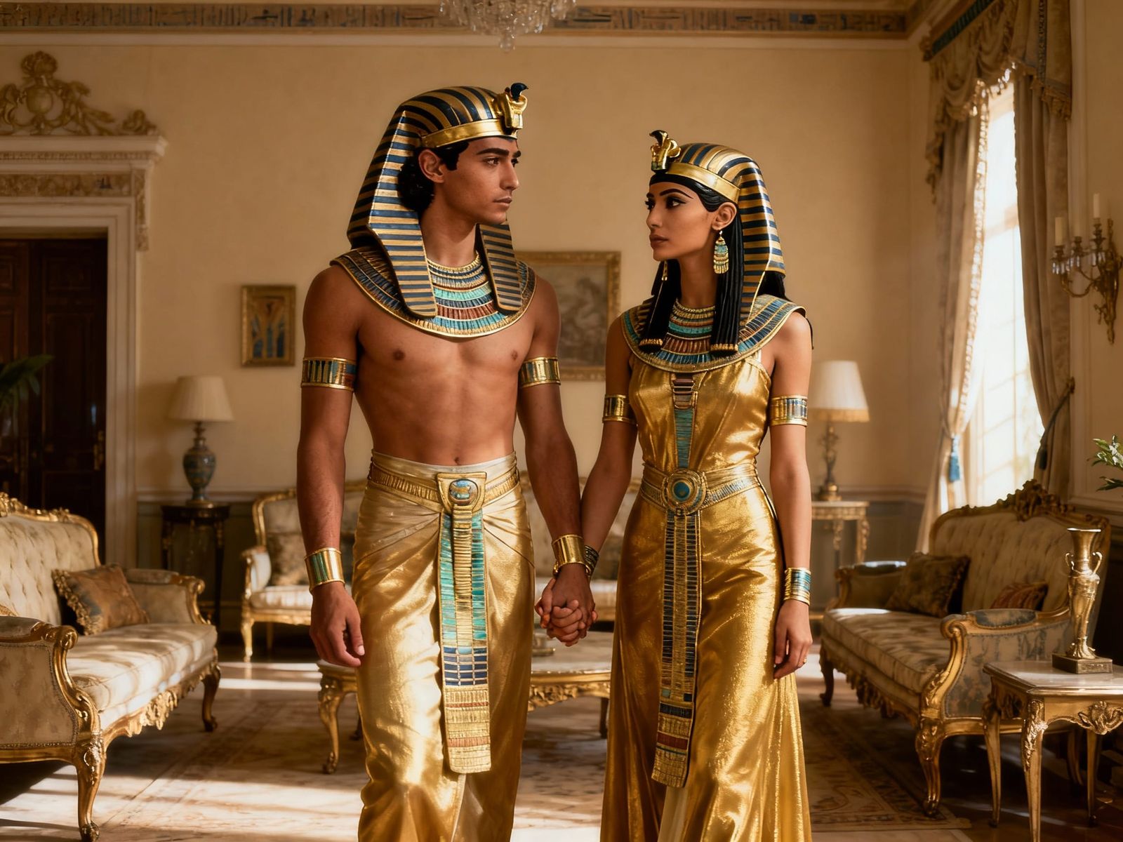 Egyptian Royalty in French Salon, Hand-in-Hand
