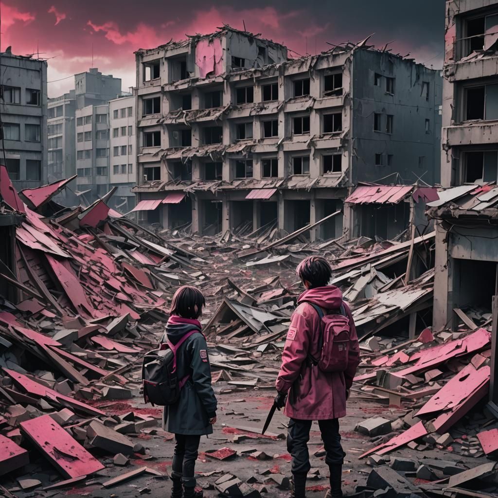 Ruined Soviet Panel Buildings in a Desolate Post-Apocalyptic...