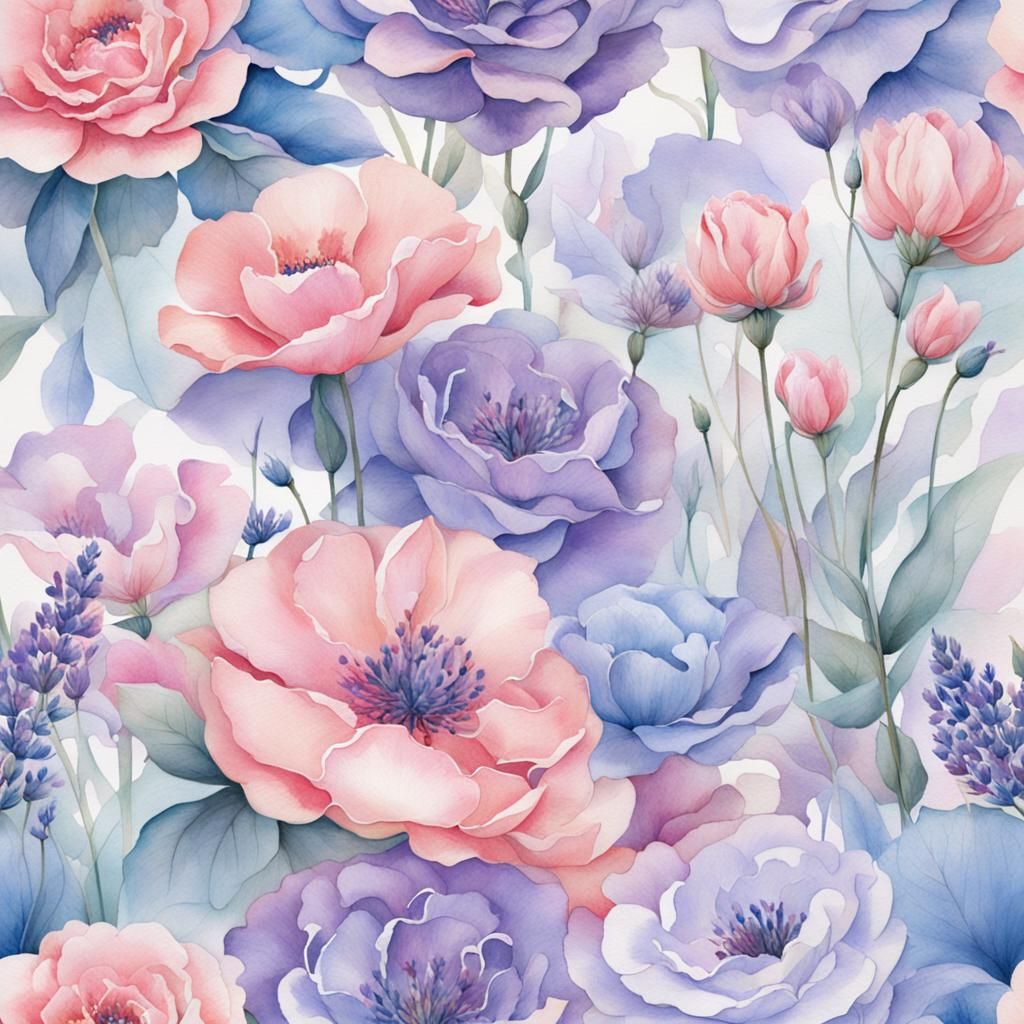 Surreal Floral Watercolor Patterns in Soft Pastel Hues