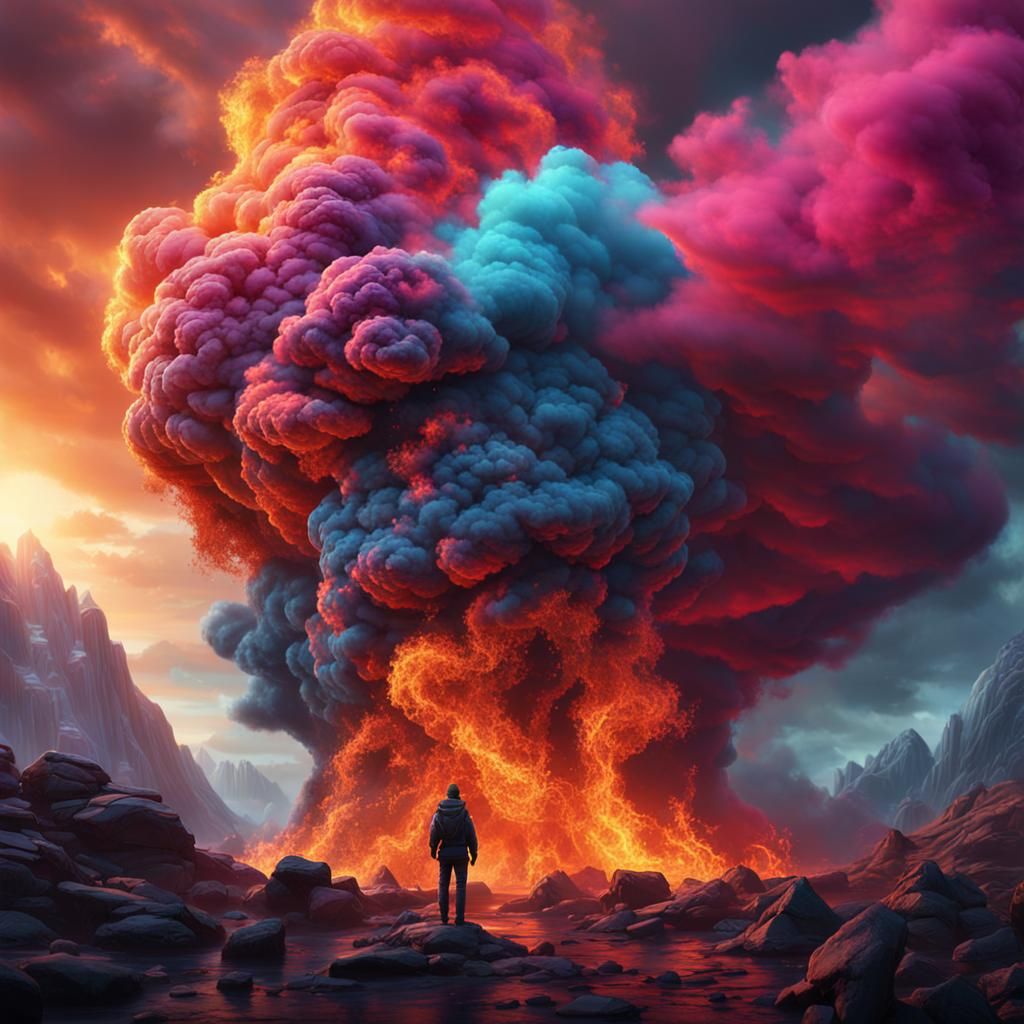 Metahuman Emerging from Vivid Smoke in Fantastical Realms