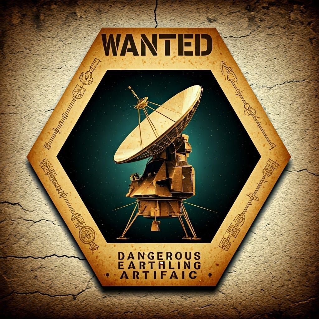 Retro-Futuristic Wanted Poster with Voyager 1