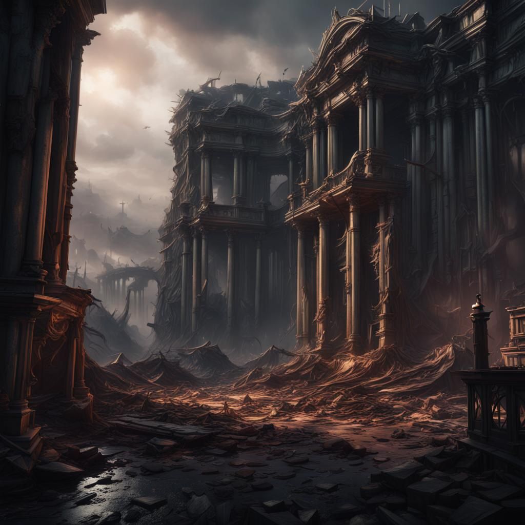 Surreal Scene of Betrayal in Deep Fantasy Landscape
