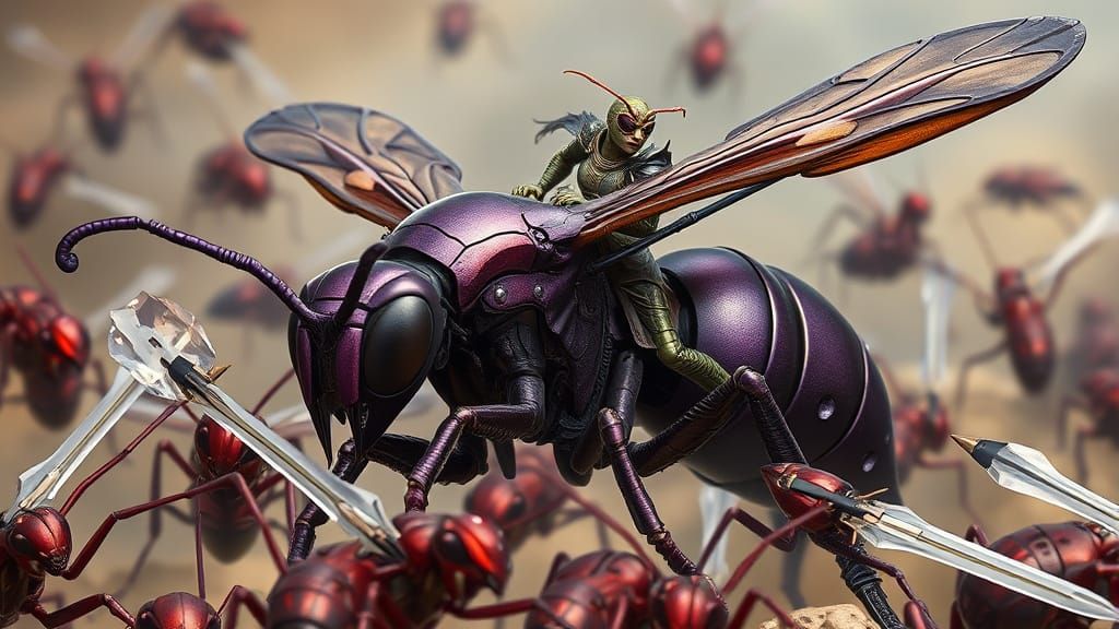 Biomechanical Battle: Metallic Wasp and Rider vs. Ruby Red A...