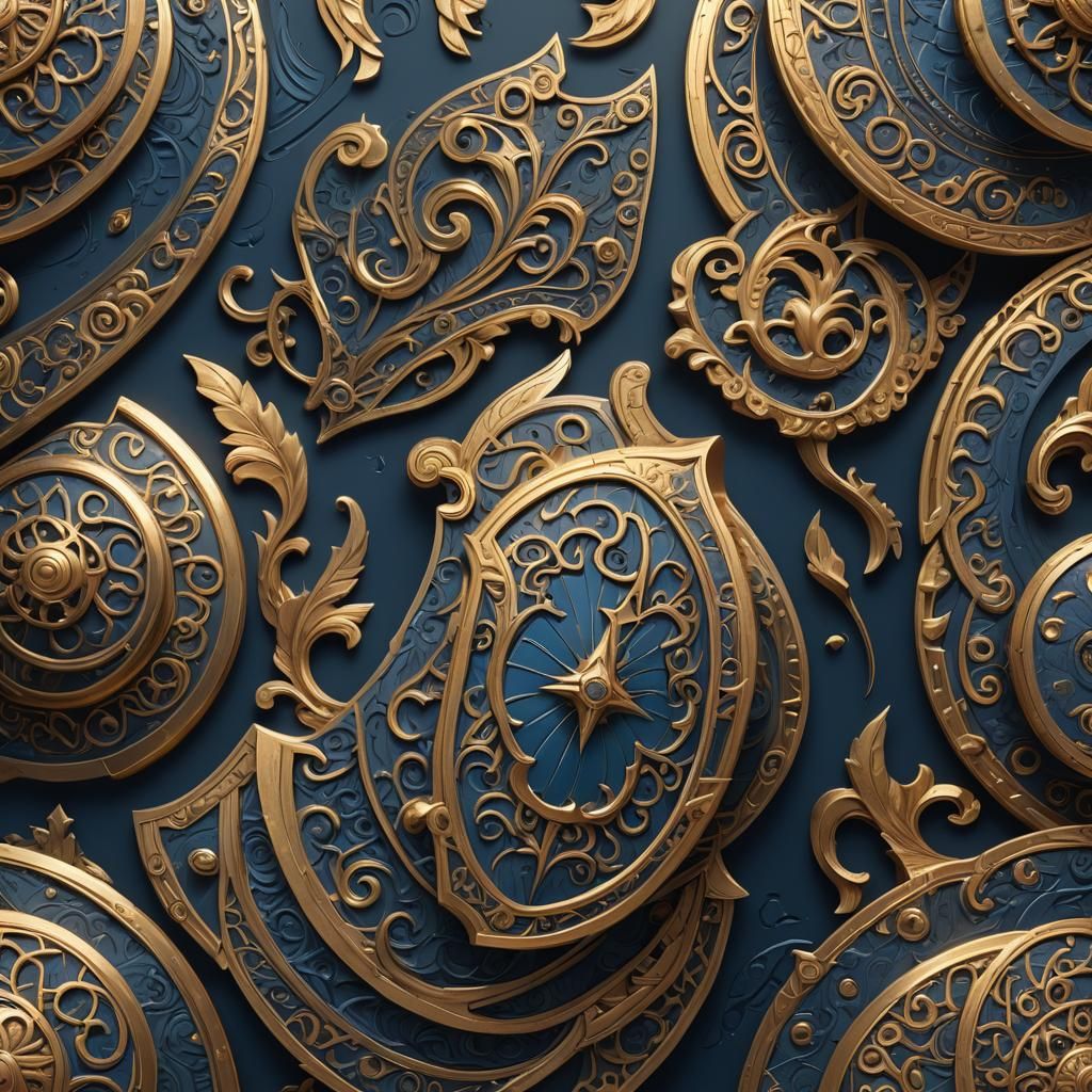 Hyper-Realistic Shields Icon Sign in Gradient Blue and Gold