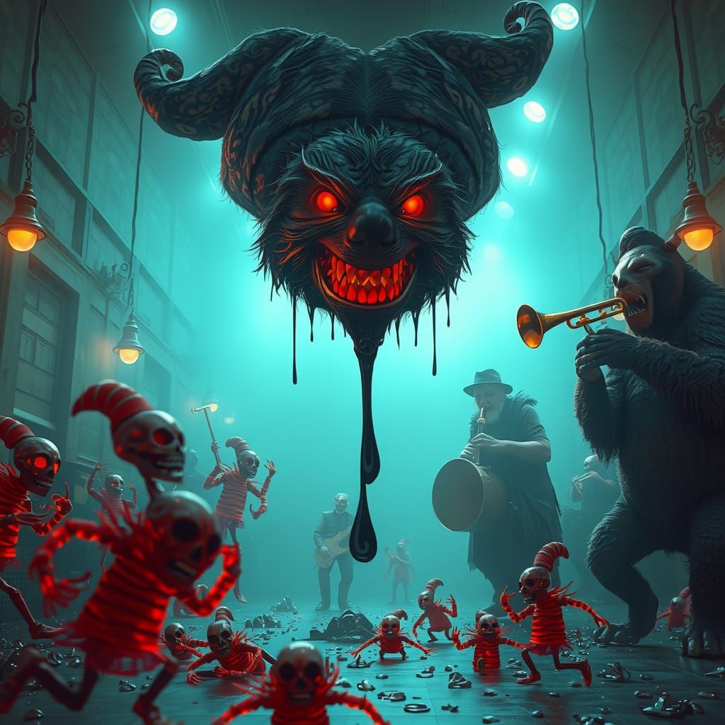 Nightmarish Sloth Dips Black Goo Above Terrified Leprechauns