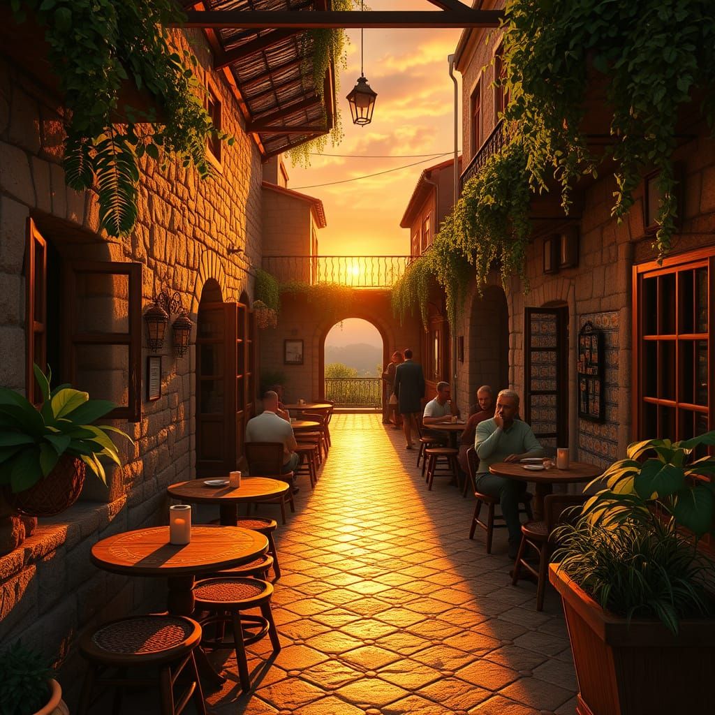 Sunset Cafe in Portuguese Fantasy Landscape