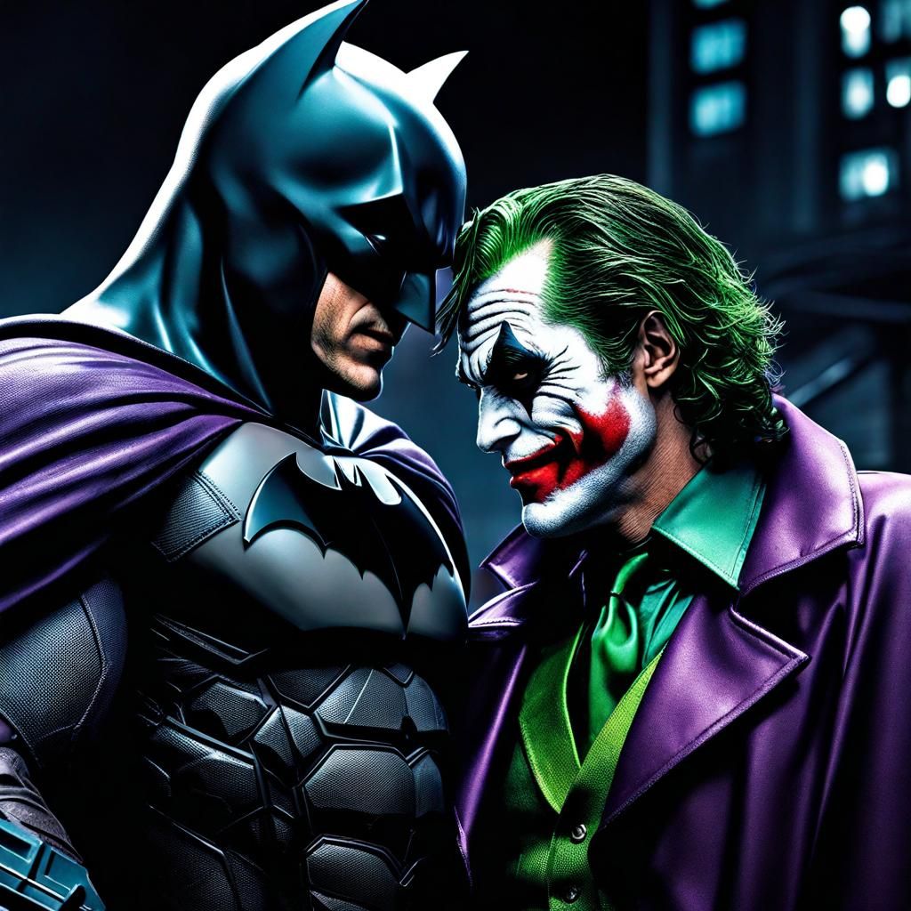 Batman and Joker Share a Tender Embrace in a Dark Apocalypti...