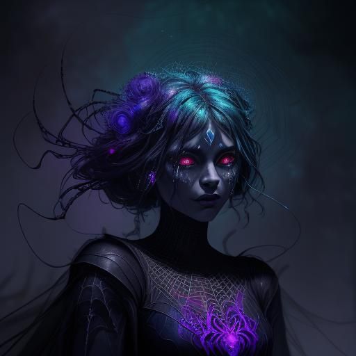 Spider-Woman in Glittering Webs: Surreal Concept Art